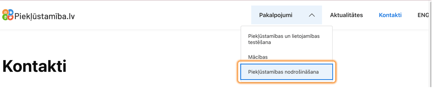 Latvijas tīmekļvietnes sākumlapa ar navigācijas elementiem